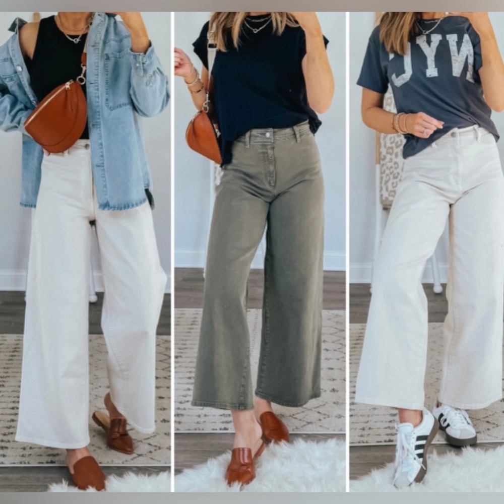 Universal Threads High Rise Sailor Wide Leg Cream Tan Jeans